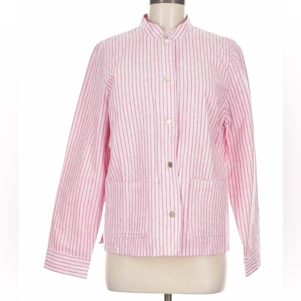 Chico's Pink and White Striped Snap-Front Jacket